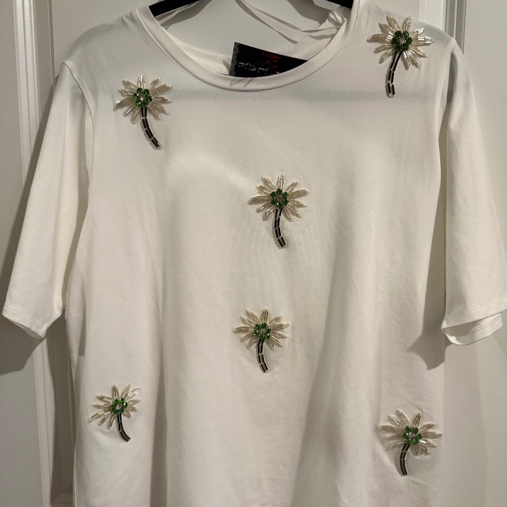 Crystal Embellished Palm Tree T-Shirt-Size L (NWT)